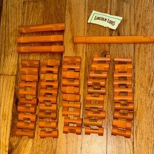 Vintage Orange-Hue Stained Lincoln Logs Lot (54 Pcs) - Rare Add-ons!